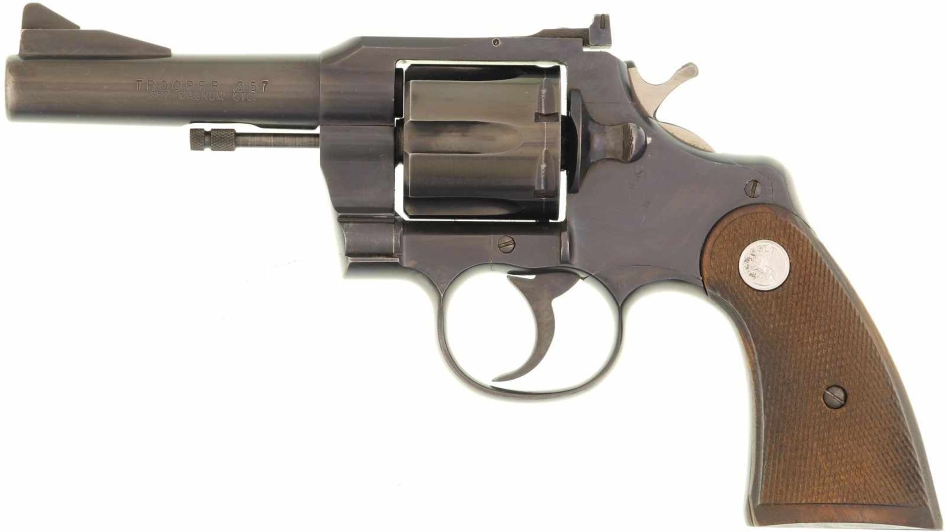 Revolver, Colt Mod. Trooper, Kal. .357Mag@ 4" Lauf, hochglanzpolierte brünierte Ganzstahlwaffe mit