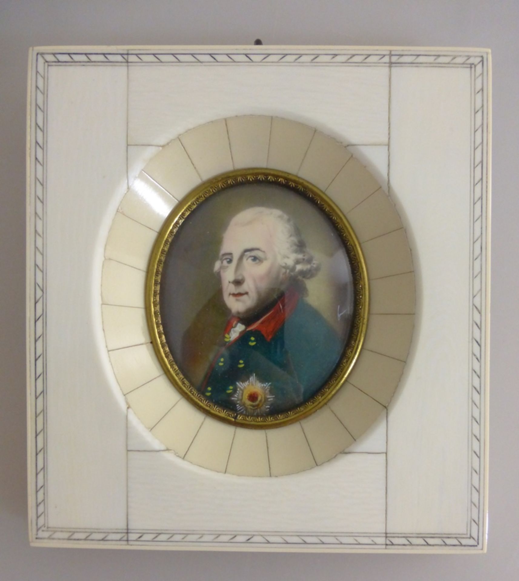 Elfenbeinminiatur, Darstellung von Friedrich dem Großen, 12cm x 11cm