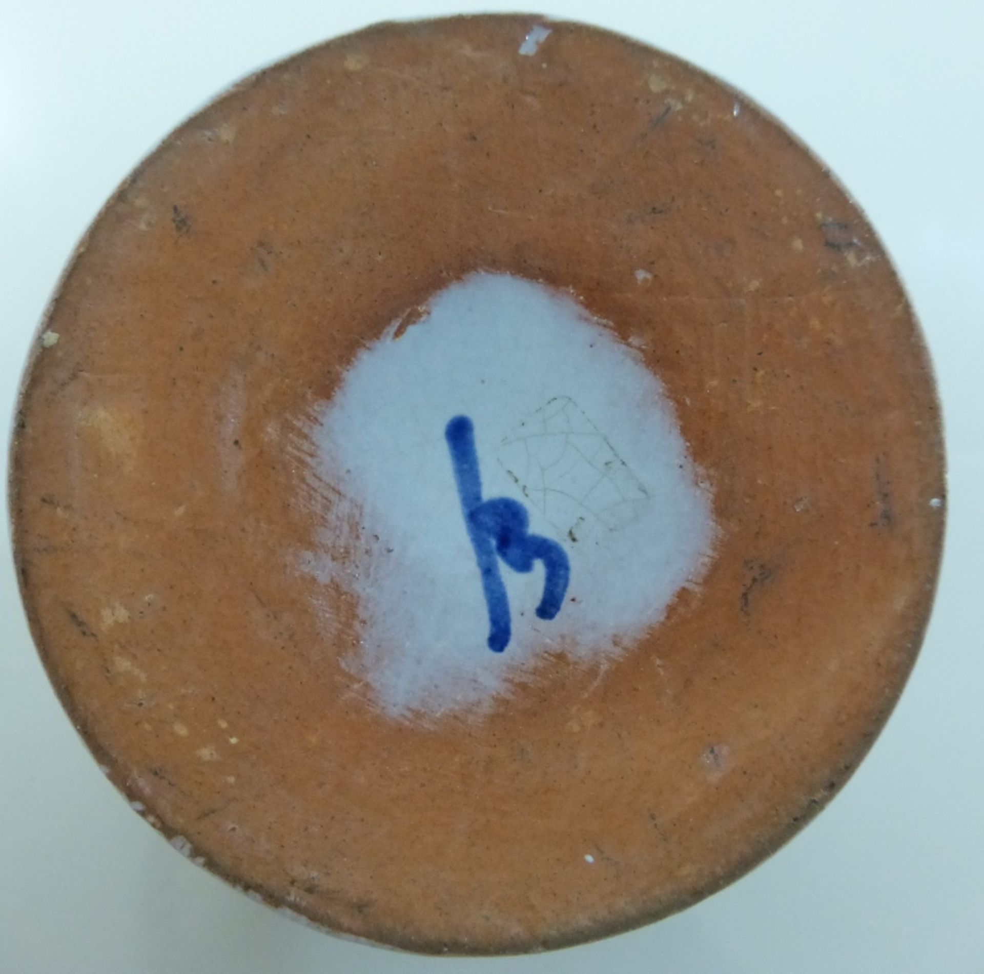 Enghalskrug mit Zinndeckel, Landschaftsdekor, Bodenmarke, h. 18cm - Bild 2 aus 2