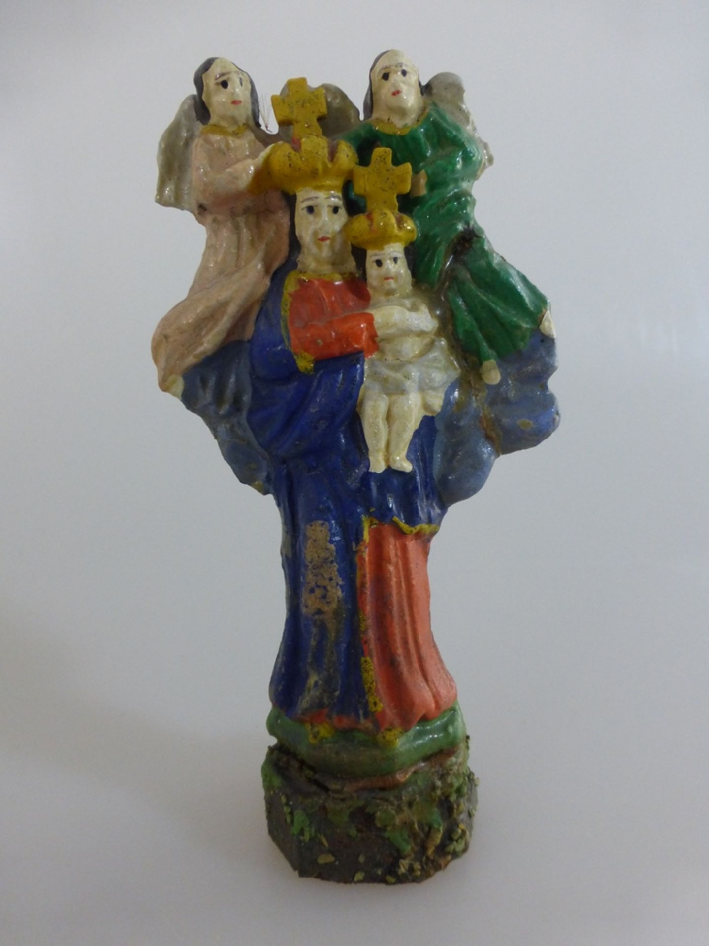 Skulptur Krönung Maria, 19.Jh., wohl Masse farbig gefasst, h. 14cm, besch.