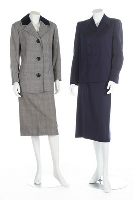 Four women's suits and assorted separates, 1940s, including a navy double-breasted suit by LL.