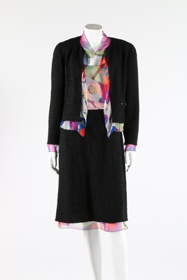 A Chanel boutique black tweed and printed chiffon ensemble, 2000, labelled,