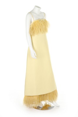 A yellow gazar evening dress, circa 1967, labelled 'made in France', - Image 3 of 8