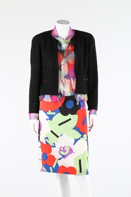 A Chanel boutique black tweed and printed chiffon ensemble, 2000, labelled, - Image 2 of 8