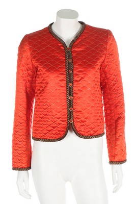 An Yves Saint Laurent quilted coral satin evening jacket, probably Chinese collection, A/W 1977, - Image 2 of 8