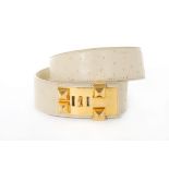 An Hermès cream ostrich leather Collier de Chien belt, 1994, stamped and size 75,