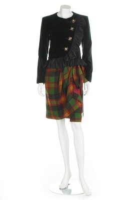 An Yves Saint Laurent highland inspired cocktail suit, mid 1980s, Rive Gauche labelled and size 34,