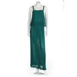 An Yves Saint Laurent pleated jade green chiffon bodice and maxi skirt, probably late 1970s,