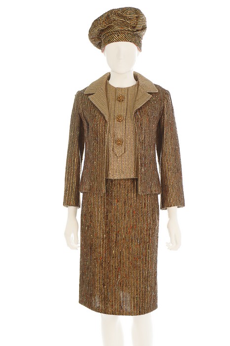 A Christian Dior New York gold lamé and coloured tweed cocktail ensemble, mid 1960s, labelled,