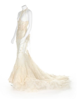 Björk's Alexander McQueen pearl beaded 'bridal' gown, made for the 'Pagan Poetry' video, 2001,