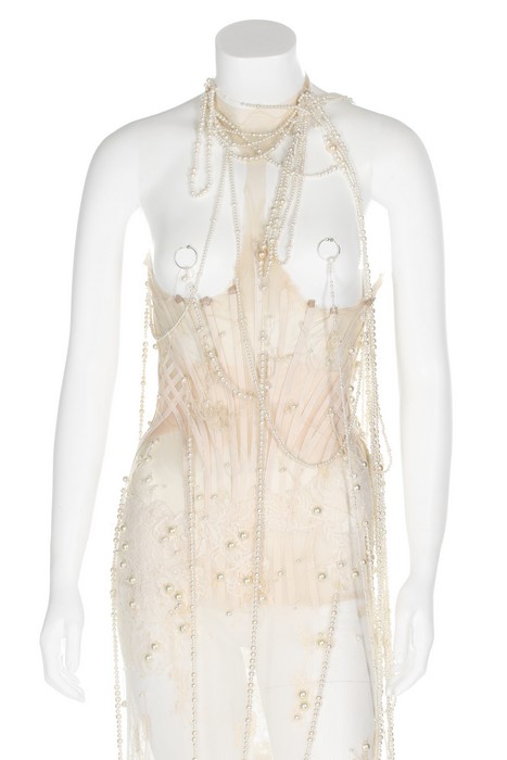 Björk's Alexander McQueen pearl beaded 'bridal' gown, made for the 'Pagan Poetry' video, 2001, - Image 14 of 18