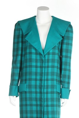 Princess Diana's Emanuel couture teal tartan wool day ensemble, 1985, labelled 'Emanuel Special', - Image 9 of 16