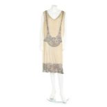 A beaded ivory and pink tulle flapper dress, circa 1925, un-labelled,