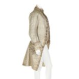 A man's cloth of silver tailcoat, Italian, circa 1780, sprigged with roses, large tinsel buttons,