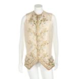 Two embroidered satin waistcoats and a tailcoat, circa 1780-90,