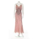 An haute couture beaded bias-cut pink chiffon evening dress, circa 1937-8,