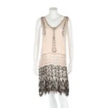 A couture beaded pale pink chiffon 'flapper' dress, circa 1928, un-labelled,