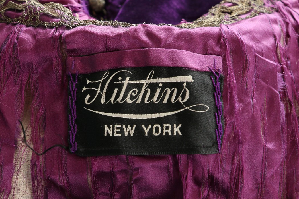 A Hitchens of New York embroidered purple velvet opera cape, circa 1910, large woven label, - Image 8 of 8