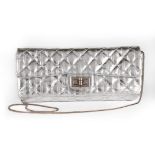 A Chanel silver quilted leather clutch/shoulder bag, modern,