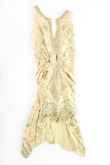 A Callot Soeurs embroidered ivory satin orientalist dress, circa 1926, un-labelled,