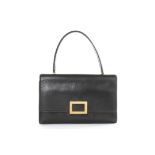 An Hermès black leather handbag, 1960s, stamped 'Hermès Paris', with gilt square buckle,