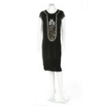 A Jean Patou couture beaded velvet dress, circa 1925, narrow pink on white woven label,