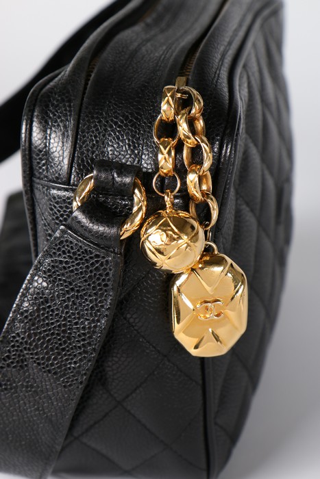 A Chanel caviar leather quilted shoulder bag, 1980s, stamped to interior, with two gilt pendants, - Image 3 of 7