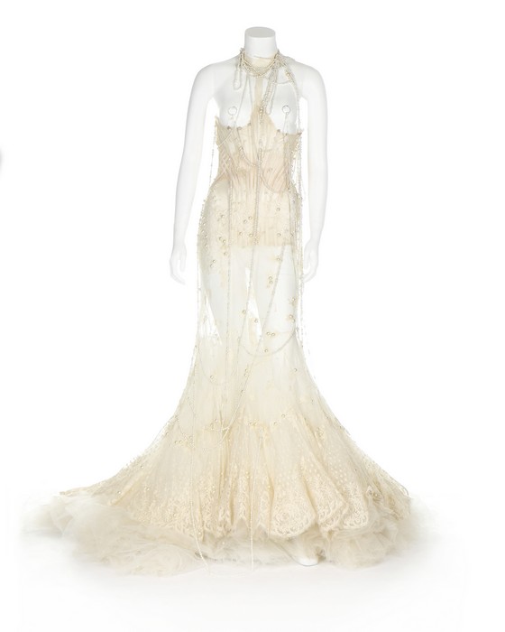 Björk's Alexander McQueen pearl beaded 'bridal' gown, made for the 'Pagan Poetry' video, 2001, - Image 8 of 18