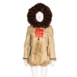 Björk's Jean-Paul Gaultier stencilled suede jerkin and matching hat, 'The Grand Voyage' collection,