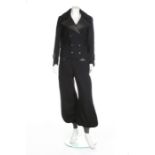 A navy wool and black leather ski suit, 1936-9, un-labelled,