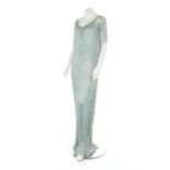 A Mariano Fortuny pale blue pleated silk Delphos gown, 1920-30, signed in a rear seam selvedge,