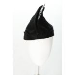 A Jeanne Lanvin black felt conical hat, early 1930s, with narrow yellow on white woven label,