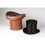 A gentleman's black beaver stove pipe hat in original box, circa 1860,