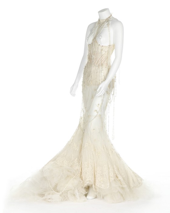 Björk's Alexander McQueen pearl beaded 'bridal' gown, made for the 'Pagan Poetry' video, 2001, - Image 12 of 18