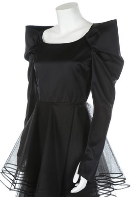 A Nina Ricci couture black satin gown, 1980s, labelled, with tiered tulle skirt, - Image 6 of 7