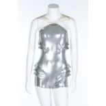 A Thierry Mugler silver lycra swimsuit/playsuit, mid 1980s, blue label and size 35,