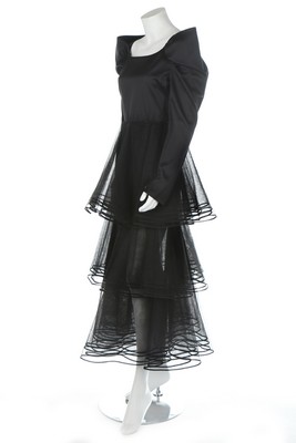 A Nina Ricci couture black satin gown, 1980s, labelled, with tiered tulle skirt, - Image 2 of 7