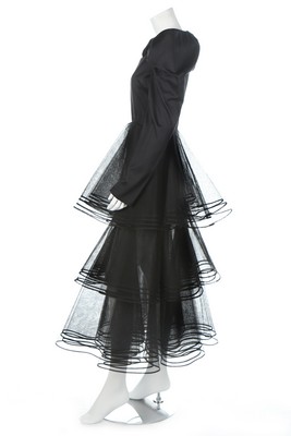 A Nina Ricci couture black satin gown, 1980s, labelled, with tiered tulle skirt, - Image 3 of 7