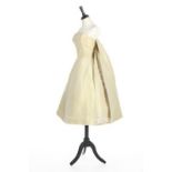 A Givenchy couture shot chartreuse/ivory silk faille cocktail dress, circa 1955-7,