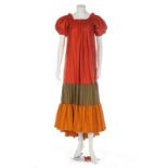 An Yves Saint Laurent Rive Gauche orange satinised cotton smock, probably Russian collection, 1970s,