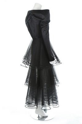 A Nina Ricci couture black satin gown, 1980s, labelled, with tiered tulle skirt, - Image 5 of 7