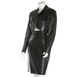 An Azzedine Alaia black leather suit, late 1980s-early 90s, labelled and size 42,