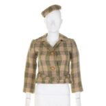 A Christian Dior couture checked tweed jacket and beret, circa 1960, labelled but date removed,