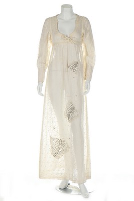 A Thea Porter embroidered white muslin dress, mid 1970s, labelled Thea Porter, London,
