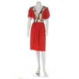 An Ossie Clark/Celia Birtwell for Radley 'Floating Daisies' red moss crepe dress, mid 1970s,