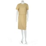 A Christian Dior London yellow silk day dress, circa 1960, labelled and numbered 28064, size 12,