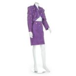 Two Jitrois purple leather and suede suits, 1980s, labelled,