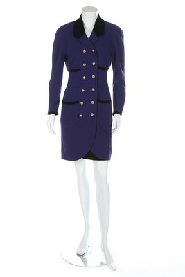 A Chanel boutique purple wool coat-dress, late 1980s, labelled and size 38,