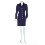A Chanel boutique purple wool coat-dress, late 1980s, labelled and size 38,