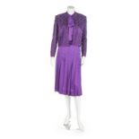 A group of Chanel clothing and accessories, 1980s, comprising; purple silk ensemble,
